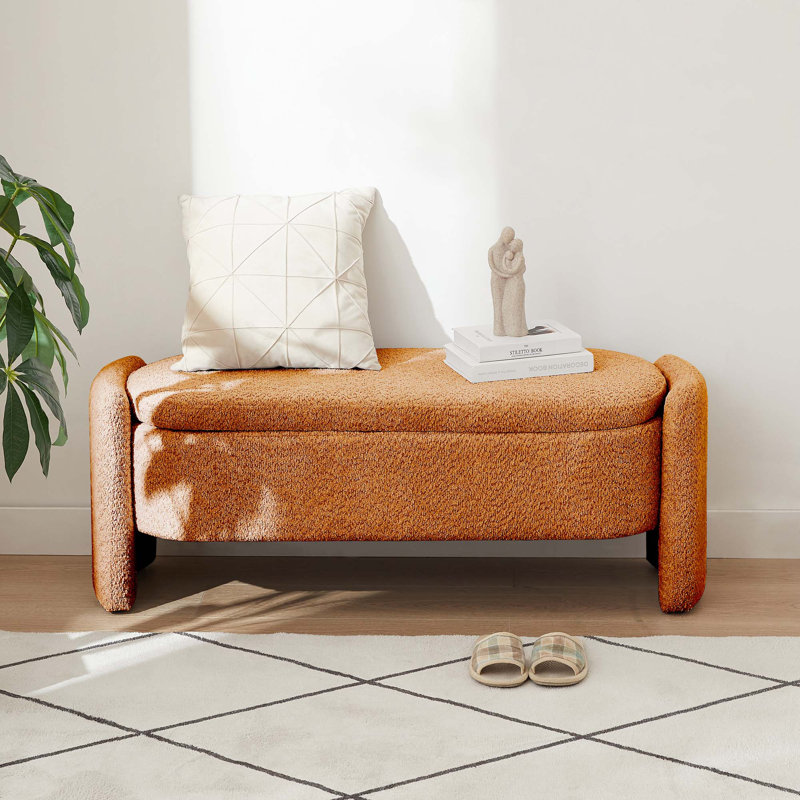 Banc de rangement ovale en tissu polaire, Orange