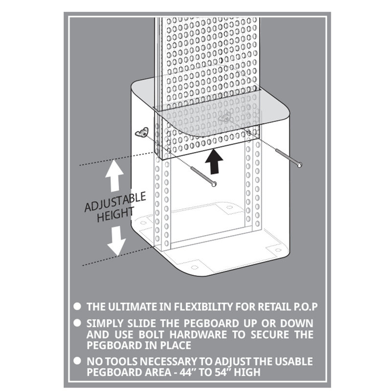 Two-Sided Pegboard Floor Display on Adjustable Studio Base. Panel Size: 16"W x 60"H