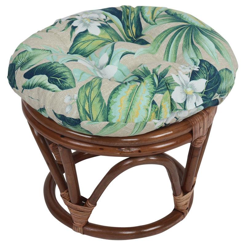 Outdoor 4'' Ottoman Seat Cushion, Beige/Green Floral