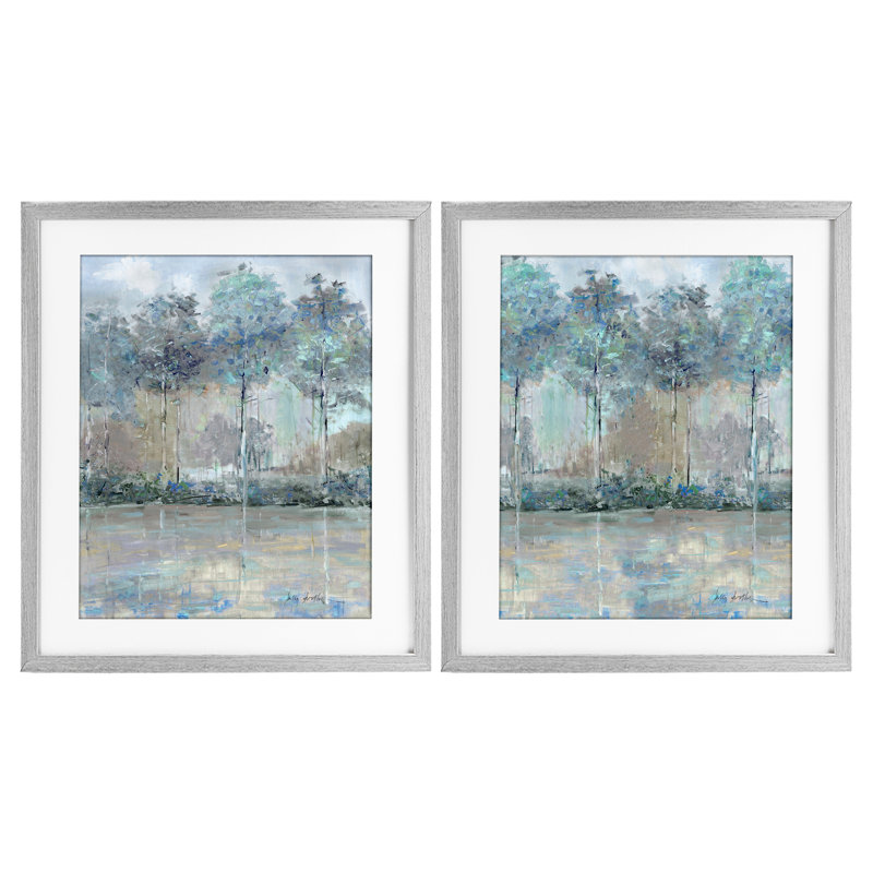 «Subdued Tree Landscape Impression», ensemble de 2 impressions encadrées sous verre, conception de Sally Swatland