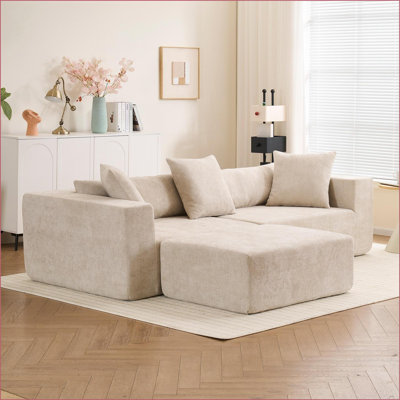 Canapés modulaires Boneless, canapé modulaire en forme de L pour salon / chambre à coucher, tissu velours côtelé sans assemblage | Beige | Mousse et ressort