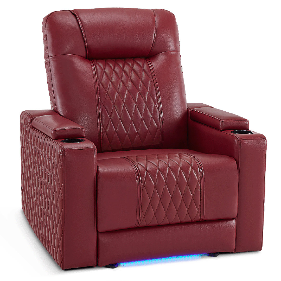 Power Reclining Home Theater Seating with Armrest Storage, Adjustable Headrest and LED Light Wrought Studio™ Upholstery 