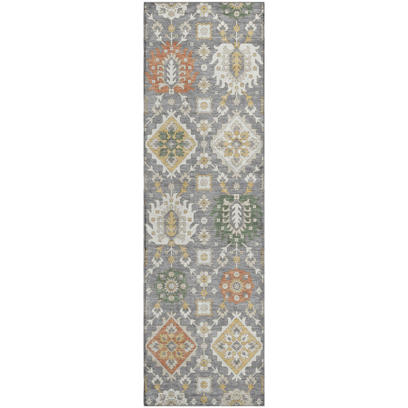 Premium Machine Washable Mayfield AMF2200 bohemian Rug, Gray, 2'3" x 7'6" Runner