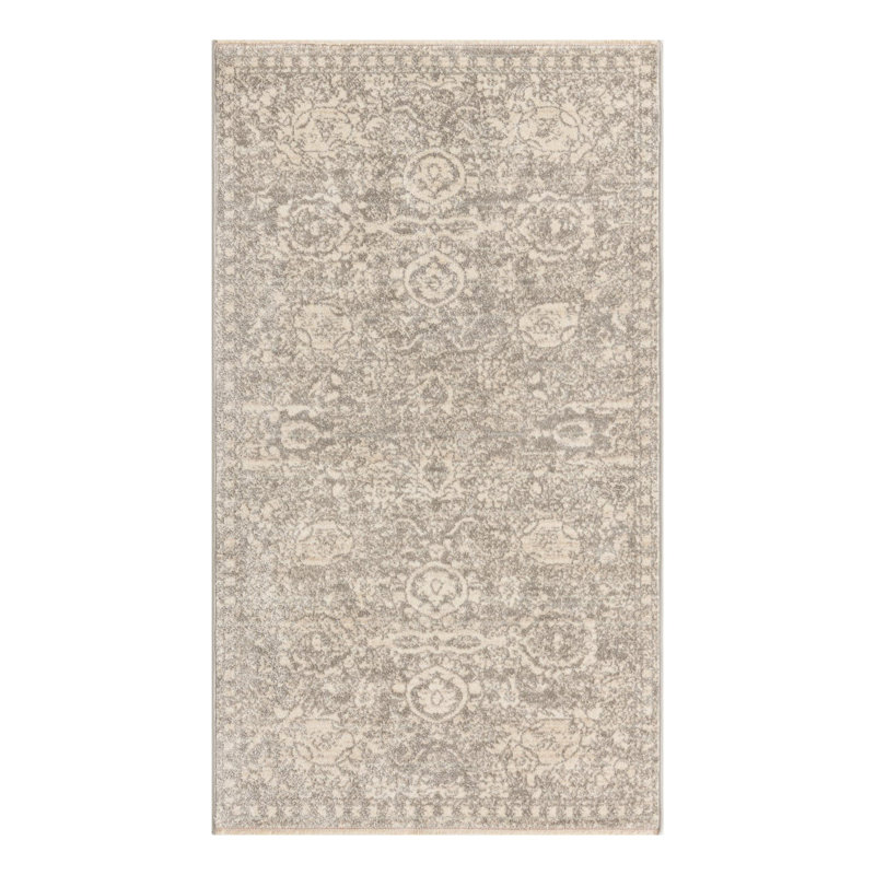 Tapis gris à motif floral Gause, Rectangle 2 pi 11 po x 5 pi 3 po