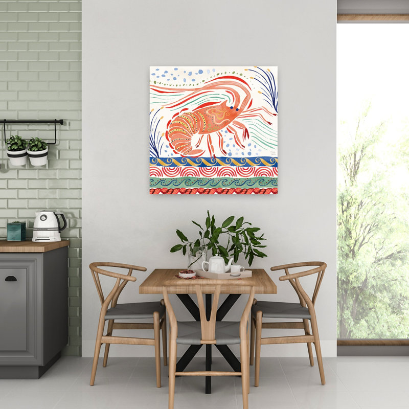 Art nautique nautique V avec animaux bleu, H 32 po x l 32 po