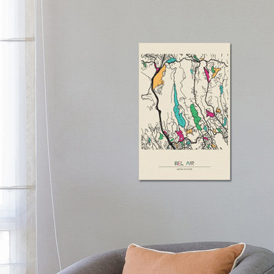 Bel Air, California Map by Ayse Deniz Akerman - Wrapped Canvas Gallery-Wrapped Canvas Giclée