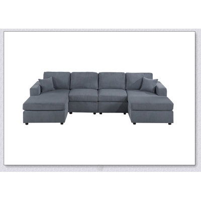 Superbe ensemble modulaire 2 pièces gris foncé avec canapé en velours côtelé, méridienne LAF et RAF, causeuse sans accoudoirs pour le salon