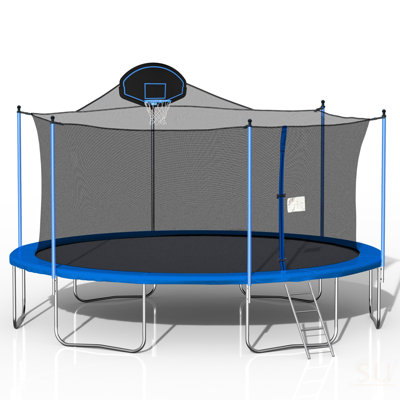 Trampoline 16 pi pour adultes et enfants avec panier de basketball, housse double face, trampolines d'extérieur avec échelle et filet de sécurité pour enfants et adultes