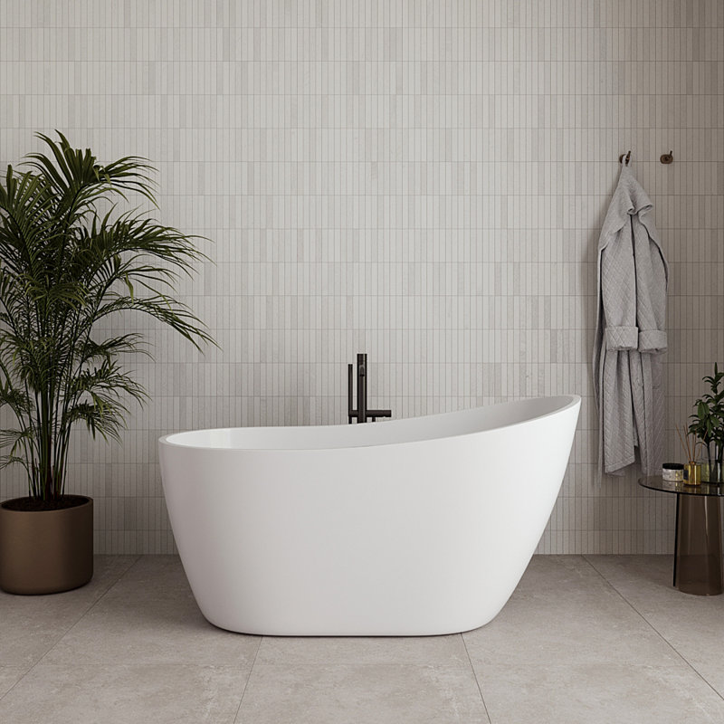 55" Streamline Soaking Glossy White Freestanding Tub With Internal Drain, Brushed GunMetal