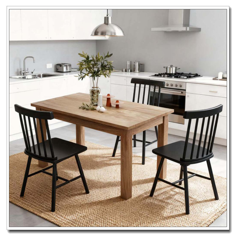 Rubber Wood Dining Chair Spindle Back Versatile Design, Black