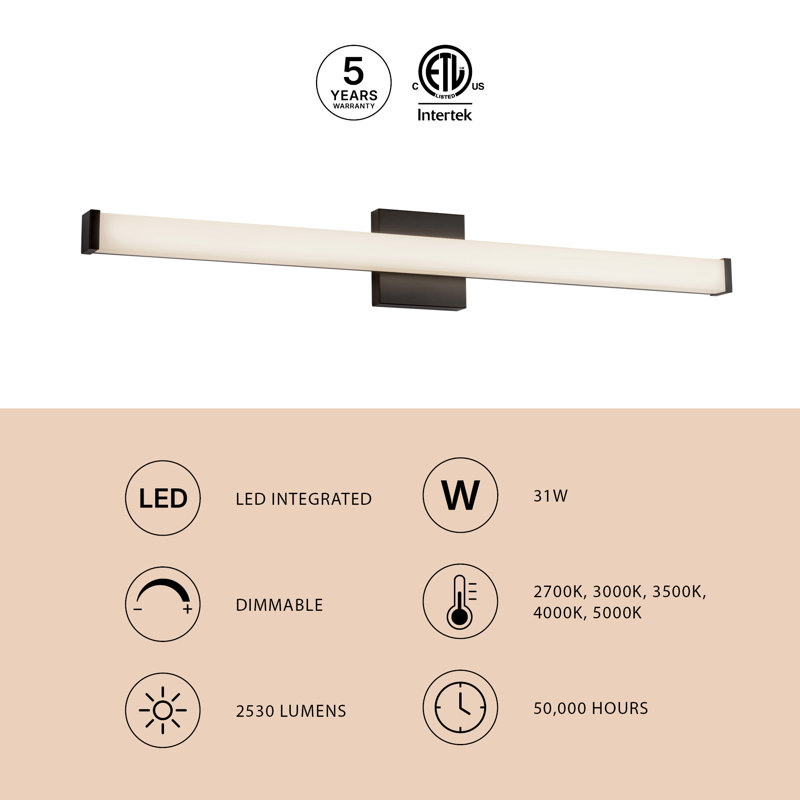 Geri 36-in Black dimmable LED Wall Sconce, Nickel