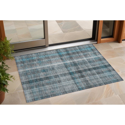 Tapis extérieur antidérapant lavable à carreaux bleu sarcelle 3 pi x 5 pi