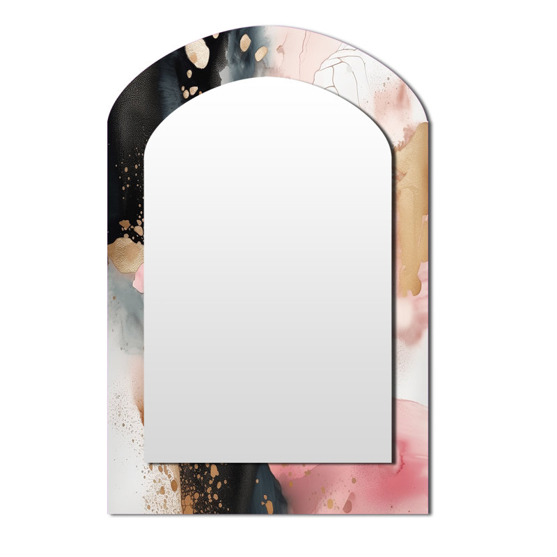 Pink Gold Marble Texture II - Marble Asymmetrical Mirror, Pink Arch Unique Wall Mirror, Printed Metal Art, 43" x 33"
