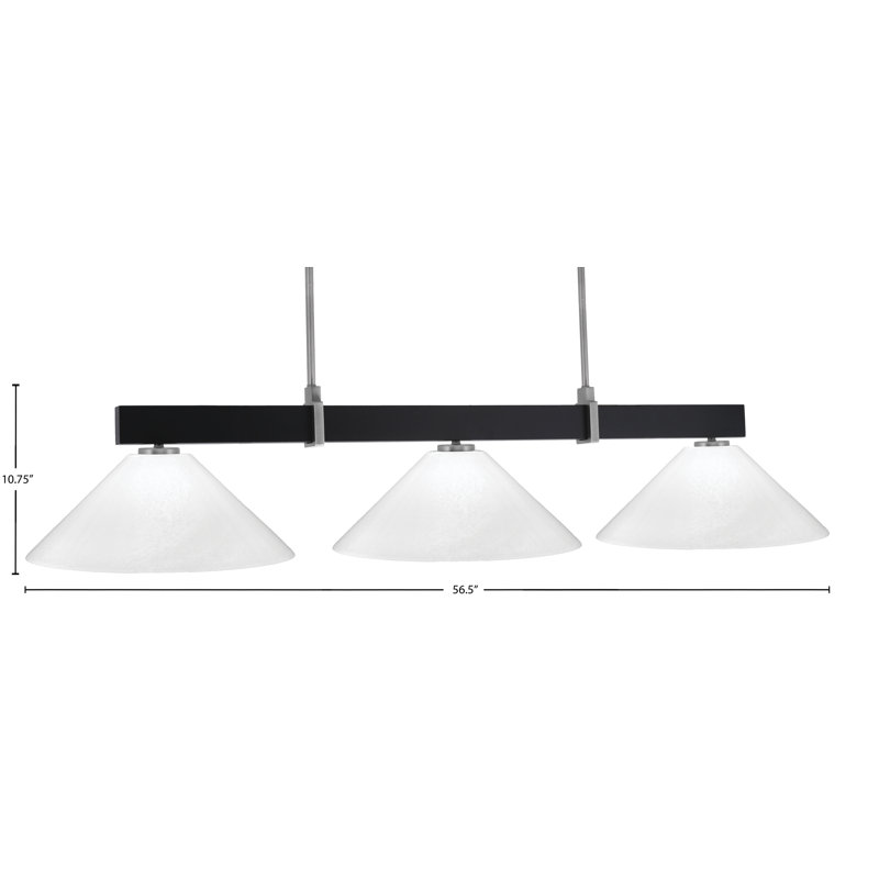 Bar 3 lumières Raheemah Wellington, Noir mat / graphite, H 10,75 po x l 16 po x P 16 po, Blanc
