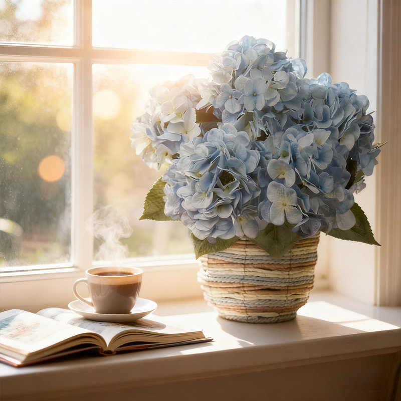 5Pcs Faux Hydrangeas Fake Flowers Artificial Hydrangea Flower With Stems Bouquets Arrangement For Home Table Centerpieces Wedding Baby Shower Birthday Party Decoration