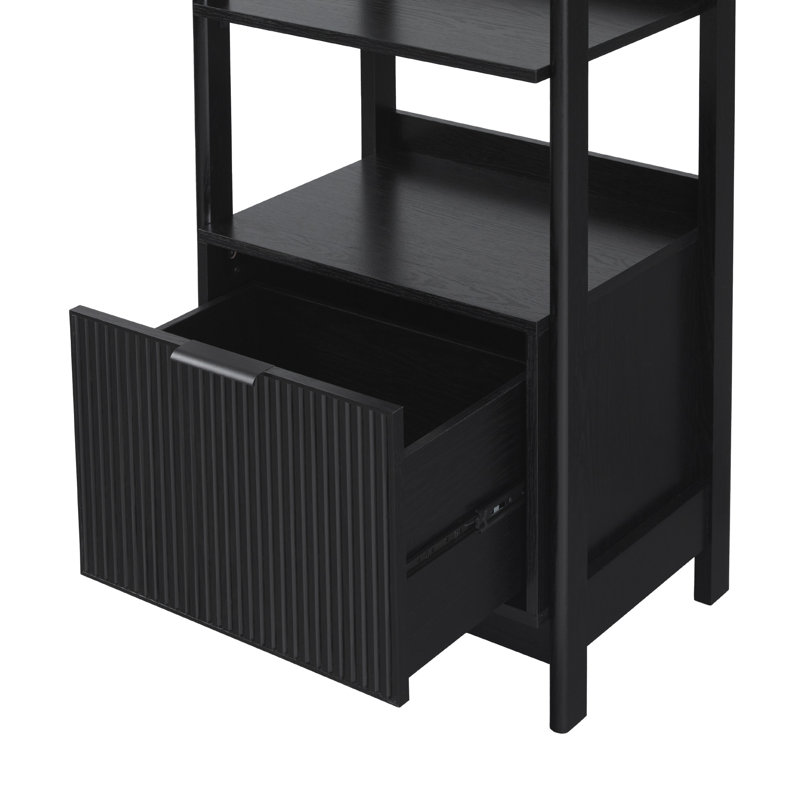 Jorah 70" H x 22" W Narrow Bookshelf with Drawer on Bottom, Black