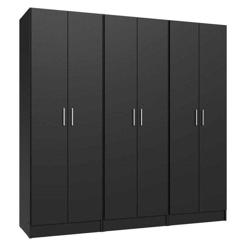  Kitchen Pantry Set Storage Cabinet 6 Doors 12 Utility Shelves 70"L Wooden Organization Unit for Kitchen 9 Adjustable Shelves Anti Tipping - Black