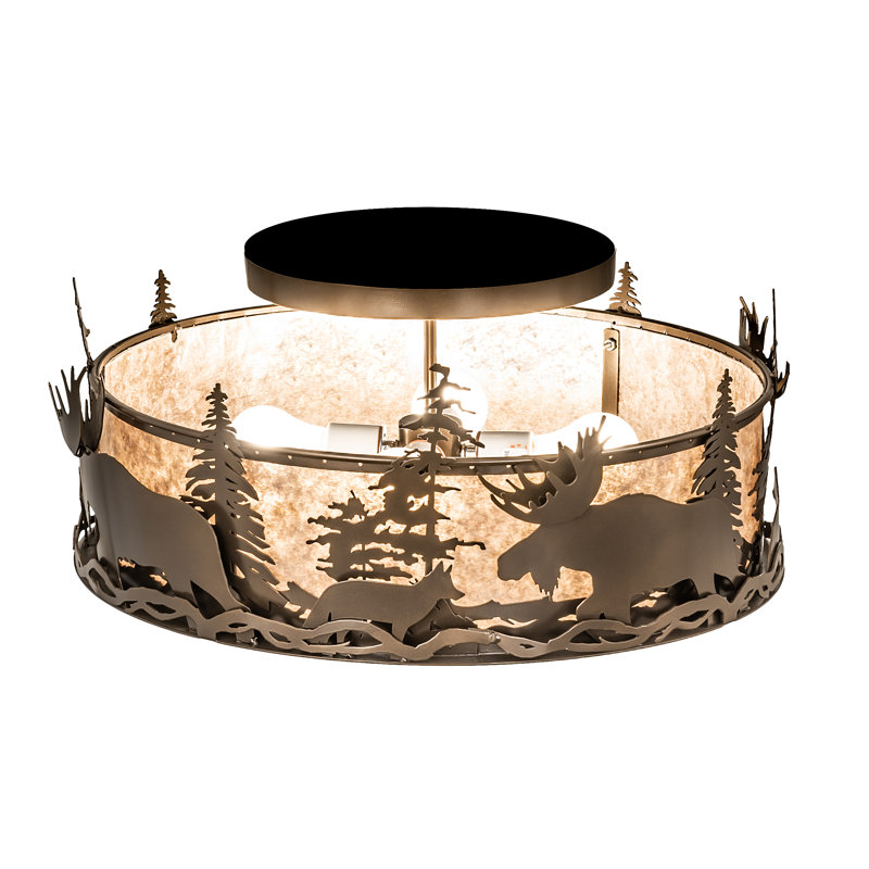 Bronze Amber Mica 4-Light Drum Flush Mount for Indoor/Outdoor