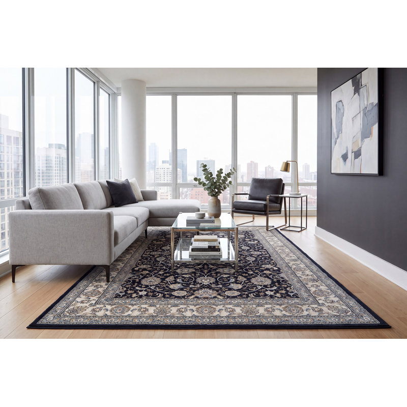 Tapis bleu/ivoire Attell, Rectangle 9 pi 2 po x 12 pi 10 po