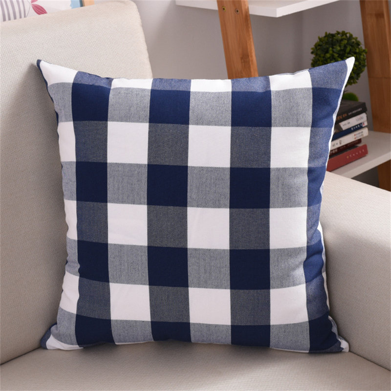 Housses de coussin en tissu écossais 18 po x 18 po, Carreaux bleu marine