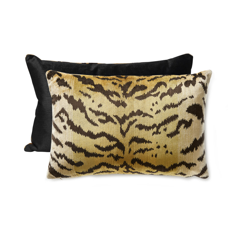 Wild Glamour Silk Pillow Cover & Insert, Ivory/Black, Rectangular, 14" H x 22" W