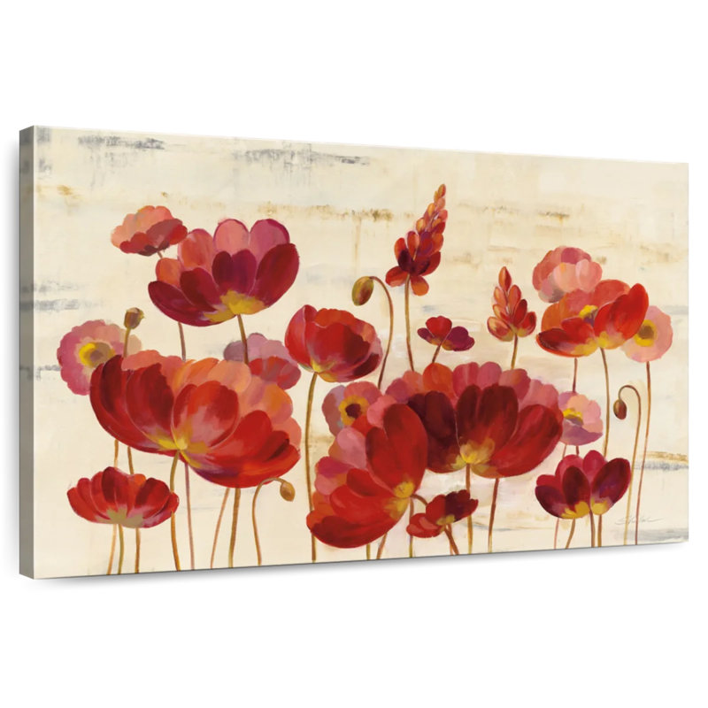 Harnek fleurs rouges sur marbre, H 30 po x l 45 po
