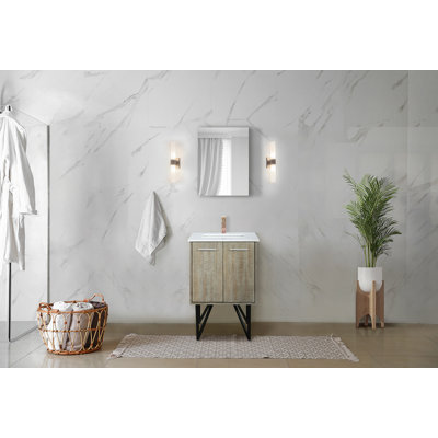 Bath Vanity 24 In. W X 20 In. D, Quartz Top, Gun Metal Faucet Set And 18 In. Mirror
