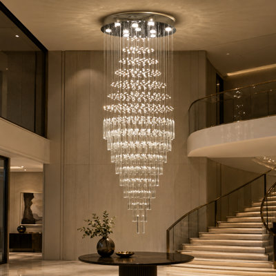 Yazzie 7 - Light 24"W Statement Modern silver Chandelier with Crystal Accents for Living Room(64.5" Height)