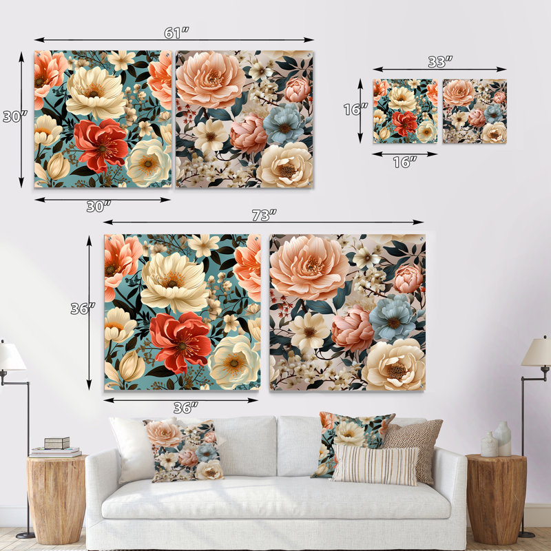 Boho pastel fleurs Boho motif I - ensemble de 2 art mural en verre acrylique, H 16 po x l 33 po