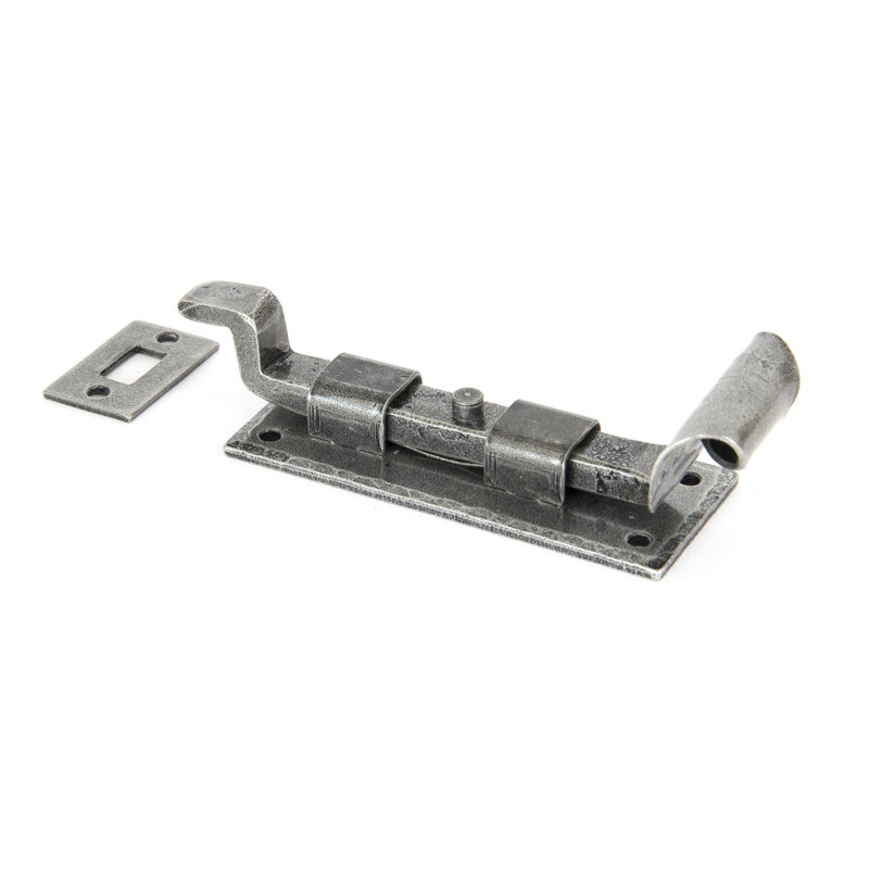 Fishtail Cranked Door Bolt, Pewter Patina
