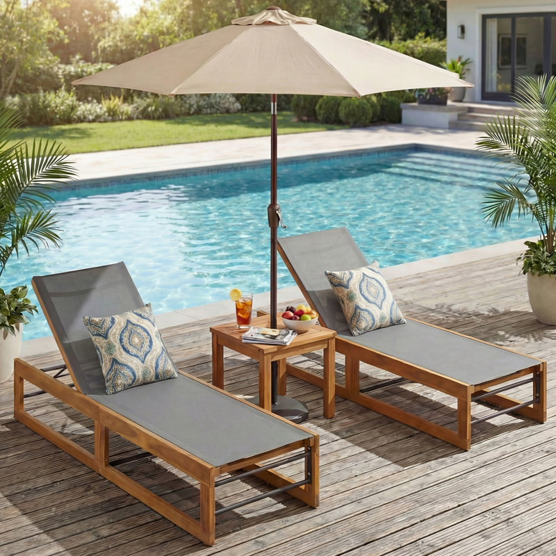 78.75'' Long Reclining Acacia Single Chaise