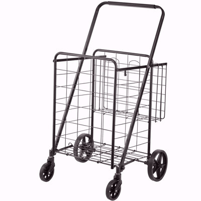 Folding Shopping Cart, Jumbo Grocery Cart With Double Baskets, 360° Swivel Wheels, Heavy Duty Utility Cart, 110 LBS Large Capacity Utility Cart For Laundry, Shopping, Grocery, Luggage
