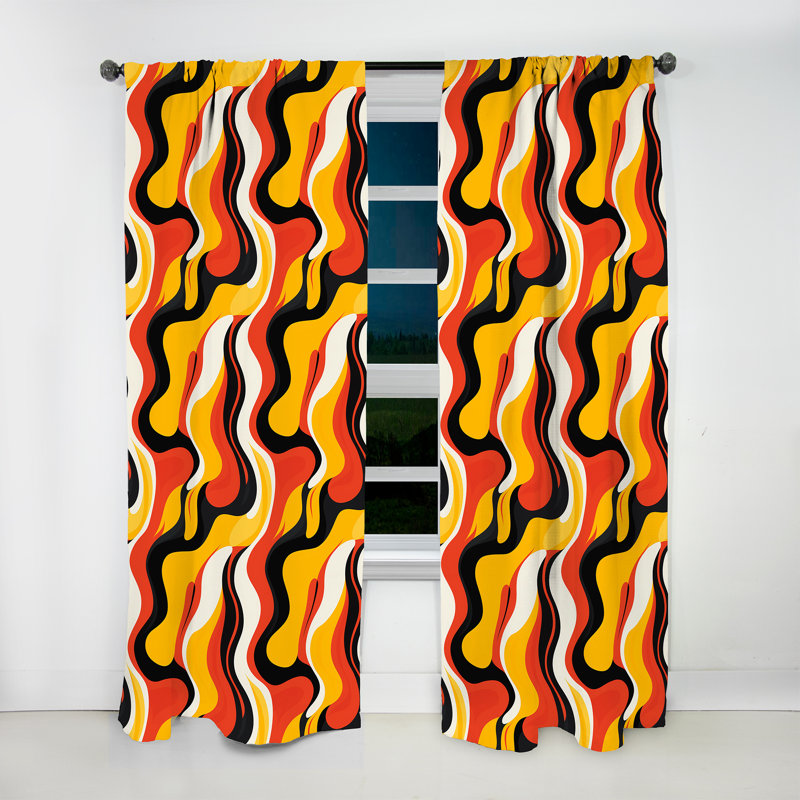 Rideau obscurcissant géométrique jaune et rouge Popart Lichcell I - 1 panneaux, L 52 po x L 95 po