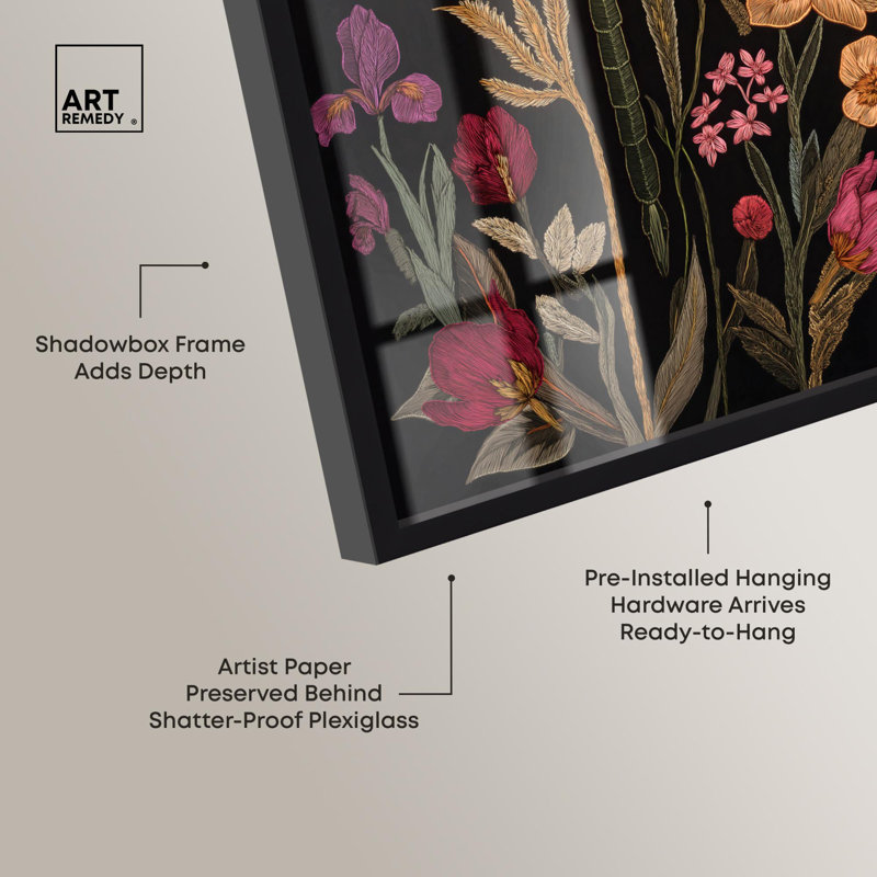 Décoration botanique Ruby Reed Rider II Shadowbox par Art Remedy, Noir, H 16 po x l 11 po
