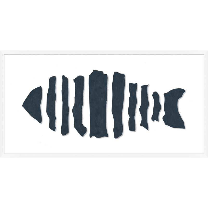 Poisson bleu patiné - seul cadre imprimé, Cadre blanc mat, Bleu