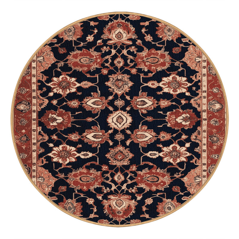 Machine Washable Persian Brown Area Rug, Round 8'