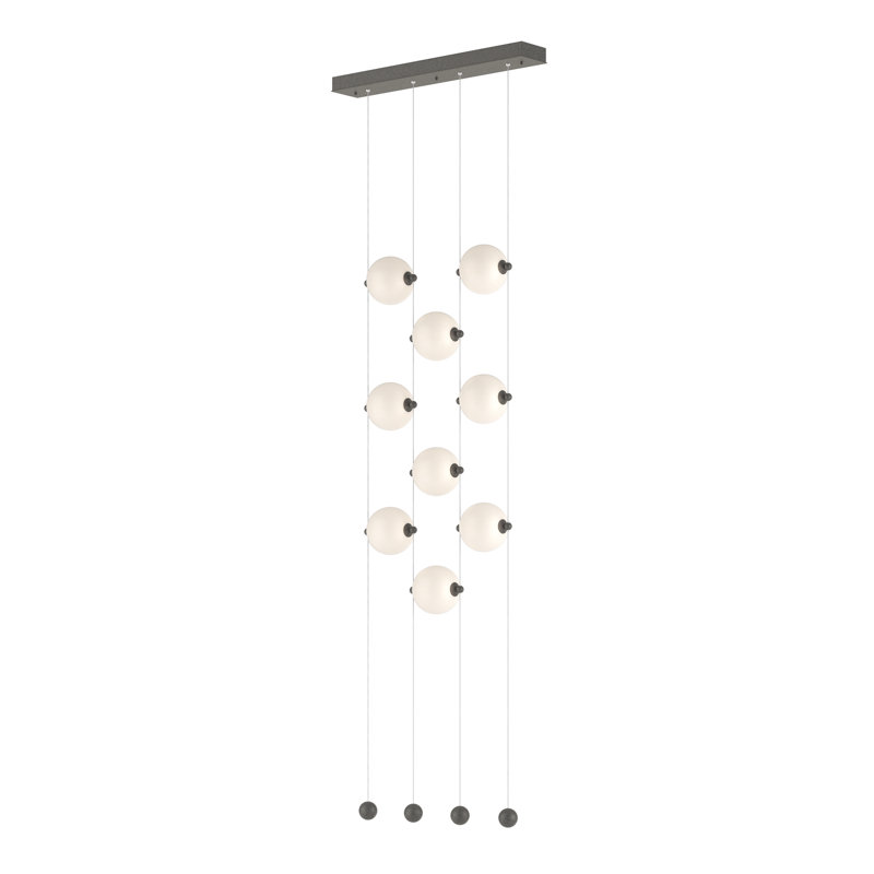 Abacus 9 - Light Cluster Globe LED Pendant, Opal, Natural Iron