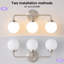 Luminaire de salle de bain à 3 lumières à intensité variable avec abat-jour en verre blanc soufflé à la main-133329478