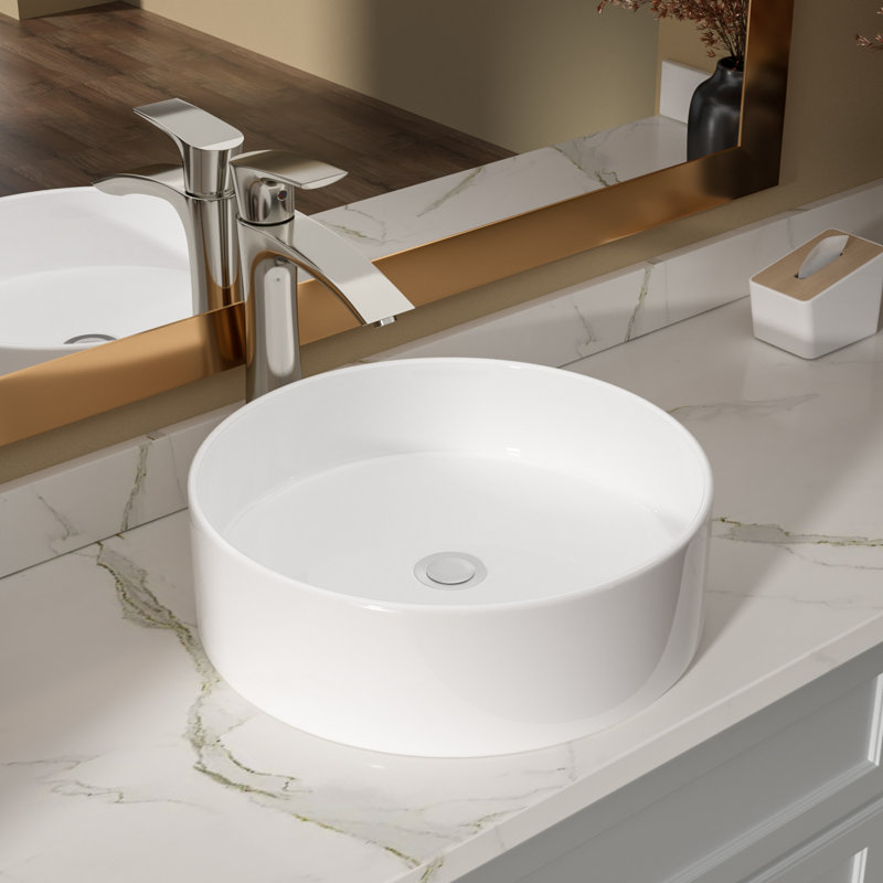 16" L x 16" W Vessel Round Bathroom Sink Modern Above Counter Bathroom Sink Ceramic Art Basin, Pink