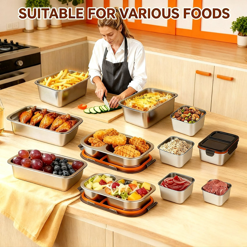 Food Storage Containers With Lids, Leak-Proof And Airtight, Oven, Dishwasher, And Freezer Safe For Meal Prep, School, Work, And Picnic, 9 Pack, (Silver)