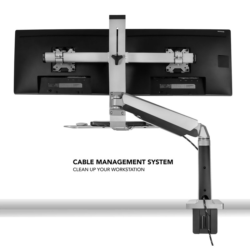 Adjustable Silver Standing Desk Converter with Dual Monitor Mount