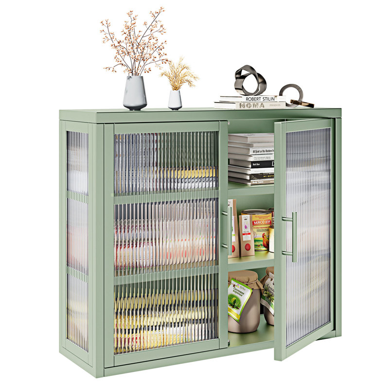 Armoire murale rétro à double porte en verre, Vert menthe
