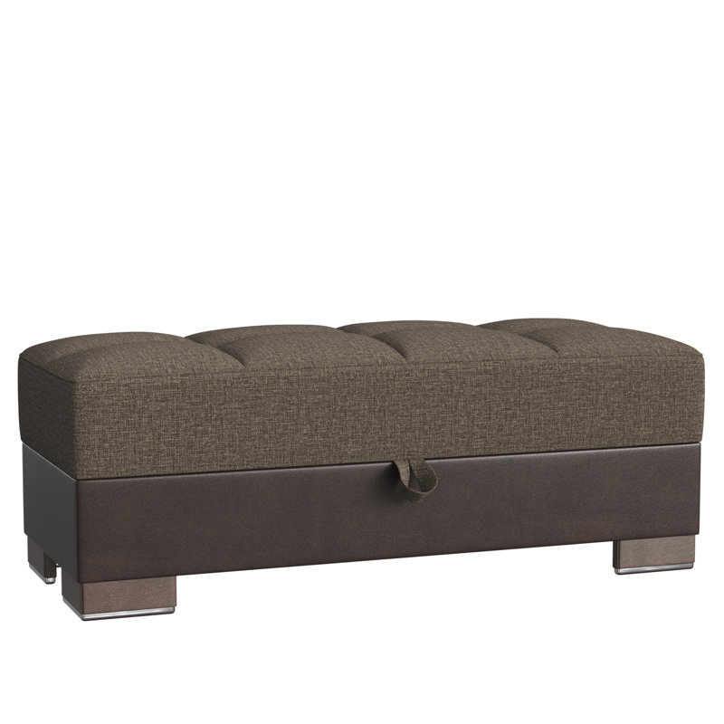 Clemmer Fabric Upholstered Ottoman with Storage, Brown/Dark Brown Polyester