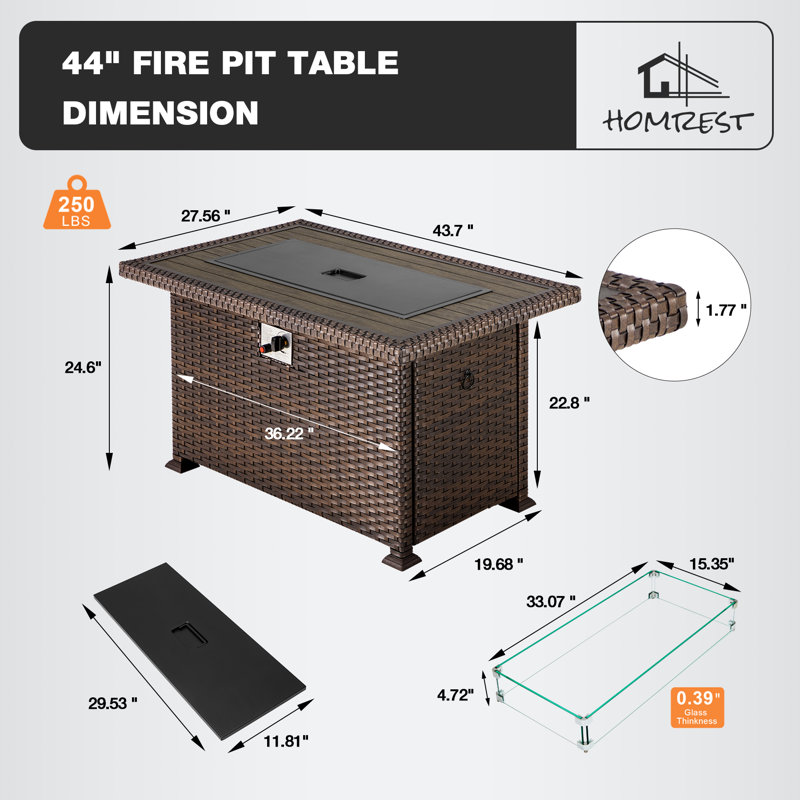 Sarfaraz Rectangle Aluminum Propane Smokeless Fire Pit Table with Hidden Fuel Tank, Brown