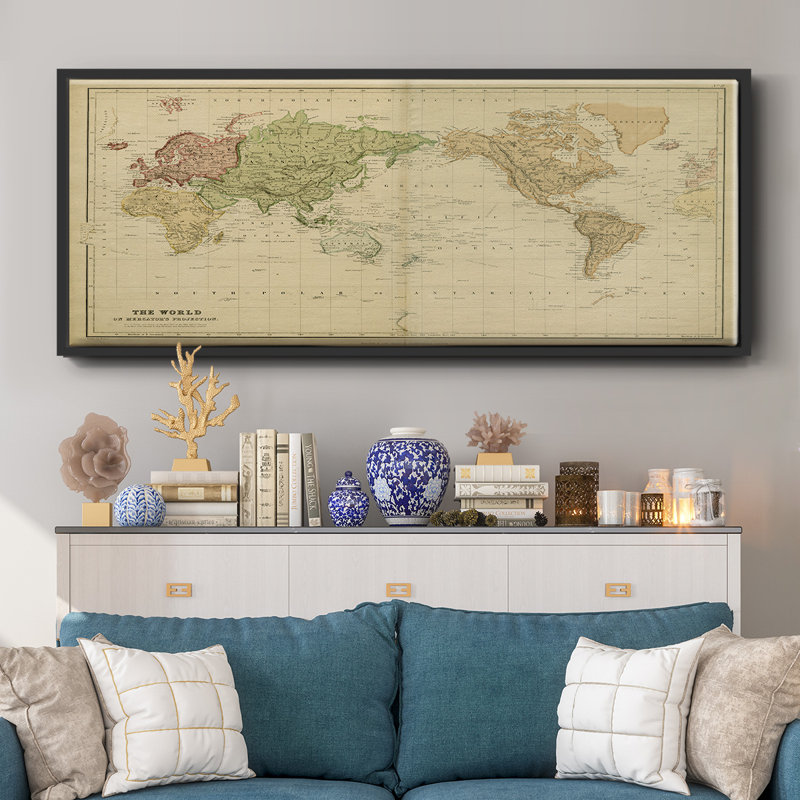 Wexford Home The World on Mercators - The World On Mercators Projection K Framed Canvas 110623218 