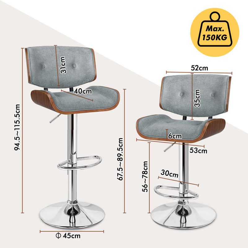 Upholstered Adjustable Height Counter Stool with Solid Wood Frame