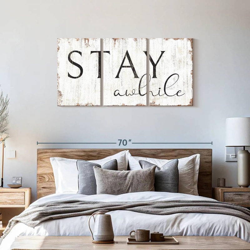 " Stay Awhile Typography " 3 - Pieces, 27" H x 56" W x 1.25" D