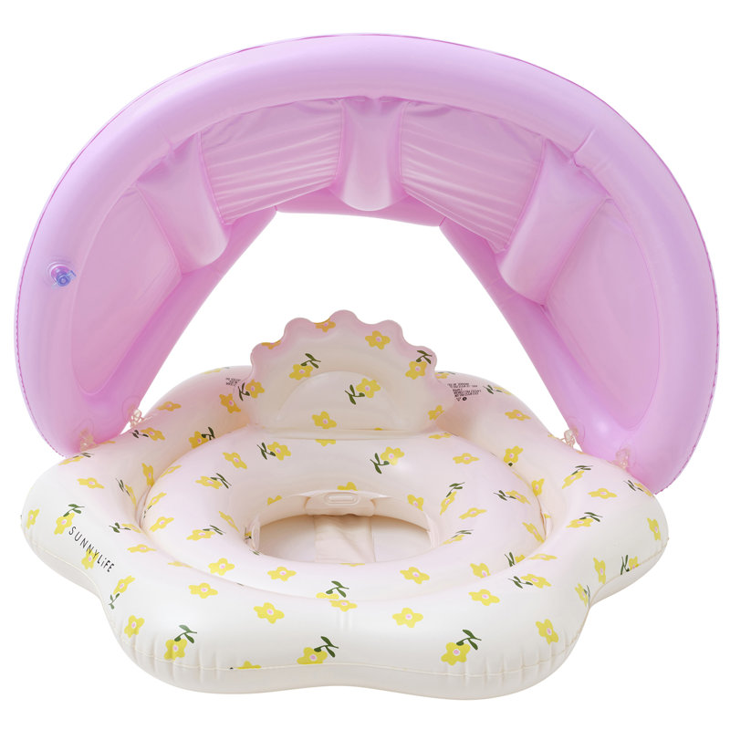 Sunnylife: Baby Float - Mima The Fairy Lemon - gonflable en forme de fleur de piscine, tube d'eau, appui-tête, supports pour les jambes, toile d'ombrage, 24 à 34 lb, âge 1+