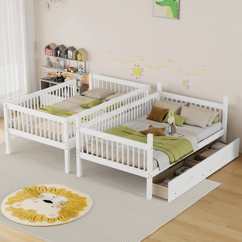 Lit superposé en bois de pin simple avec 2 tiroirs TwinVista, Blanc