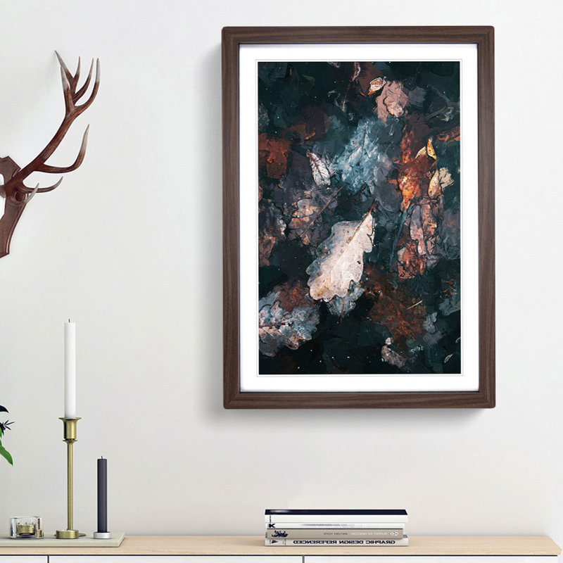 Autumnal Leaves in Abstract - Picture Frame Graphic Art Print, 48cm H x 36cm W x 2cm D, Walnut Framed